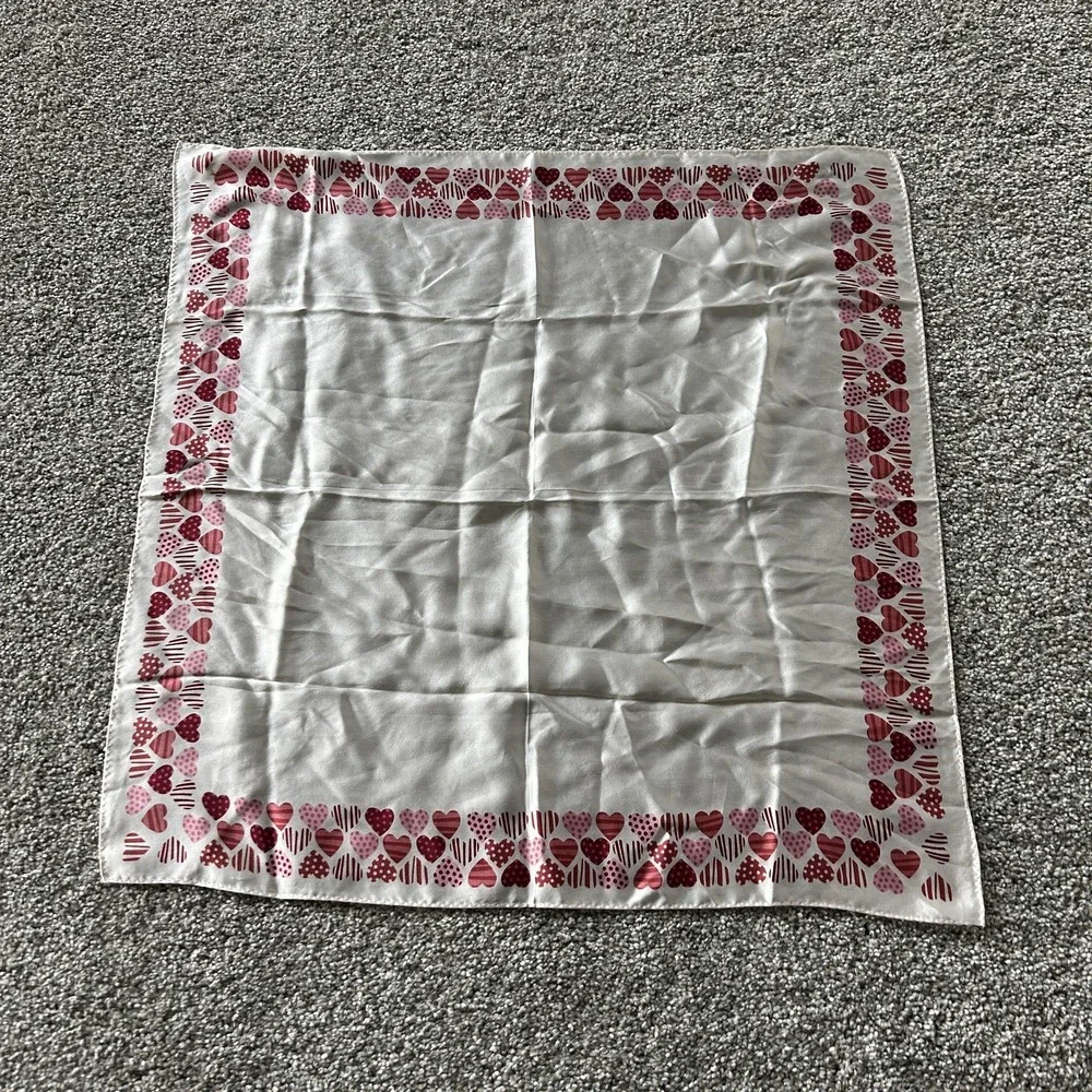 Talbots Scarf Womens One Size White Heart Silk Square Satin Love Print Valentine